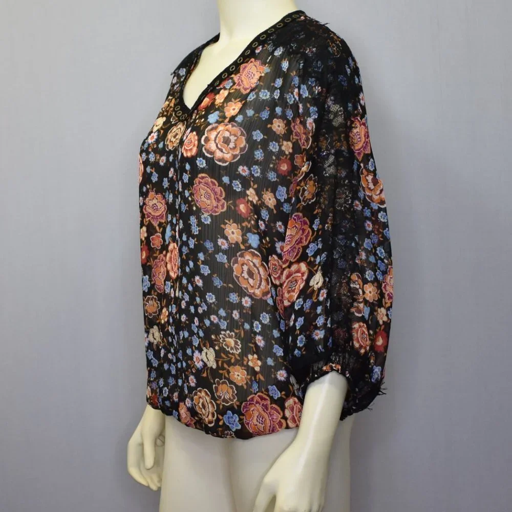 DEMOCRACY 3/4 SLEEVES‎ FLORAL SHEER BOUSE MD